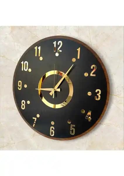 Modern ve Şık Siyah Gold Gri Aynalı Duvar Saati 50 cm Çapında Dekoratif Tasarım